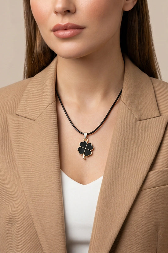 Gold and Black Four-Leaf Clover Necklace
