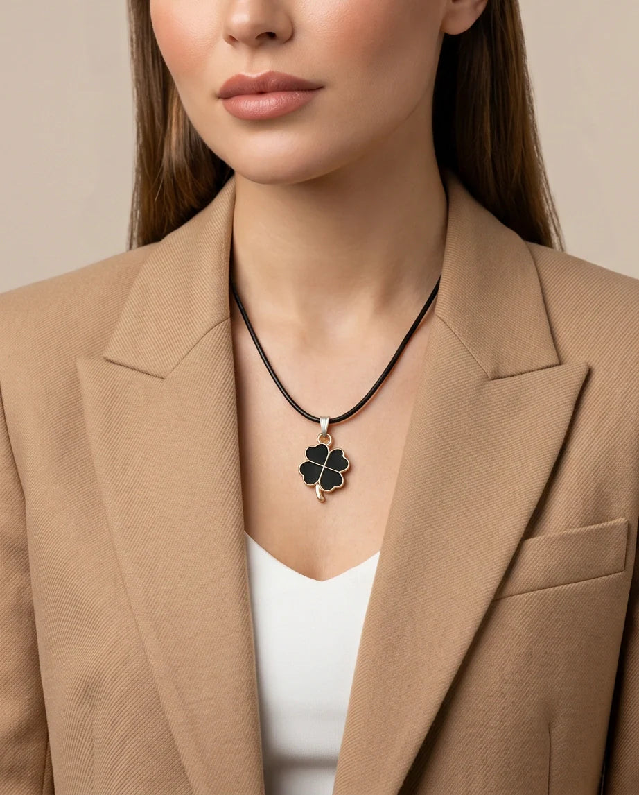 Gold and Black Four-Leaf Clover Necklace