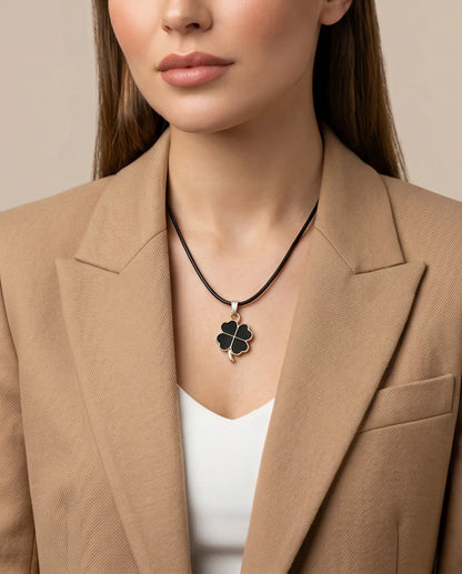 Gold and Black Four-Leaf Clover Necklace