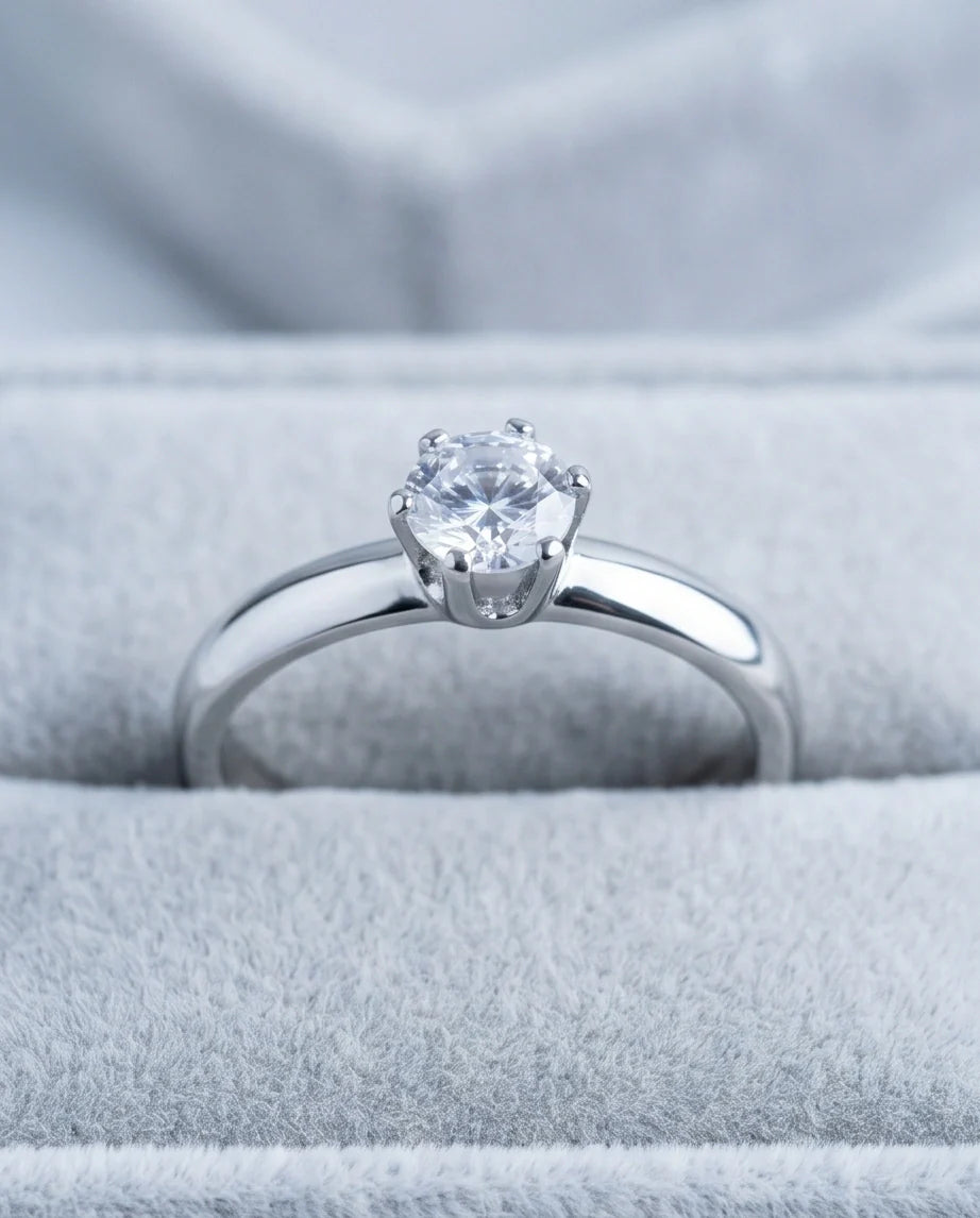 Sterling Silver Round-Cut Moissanite Solitaire Ring