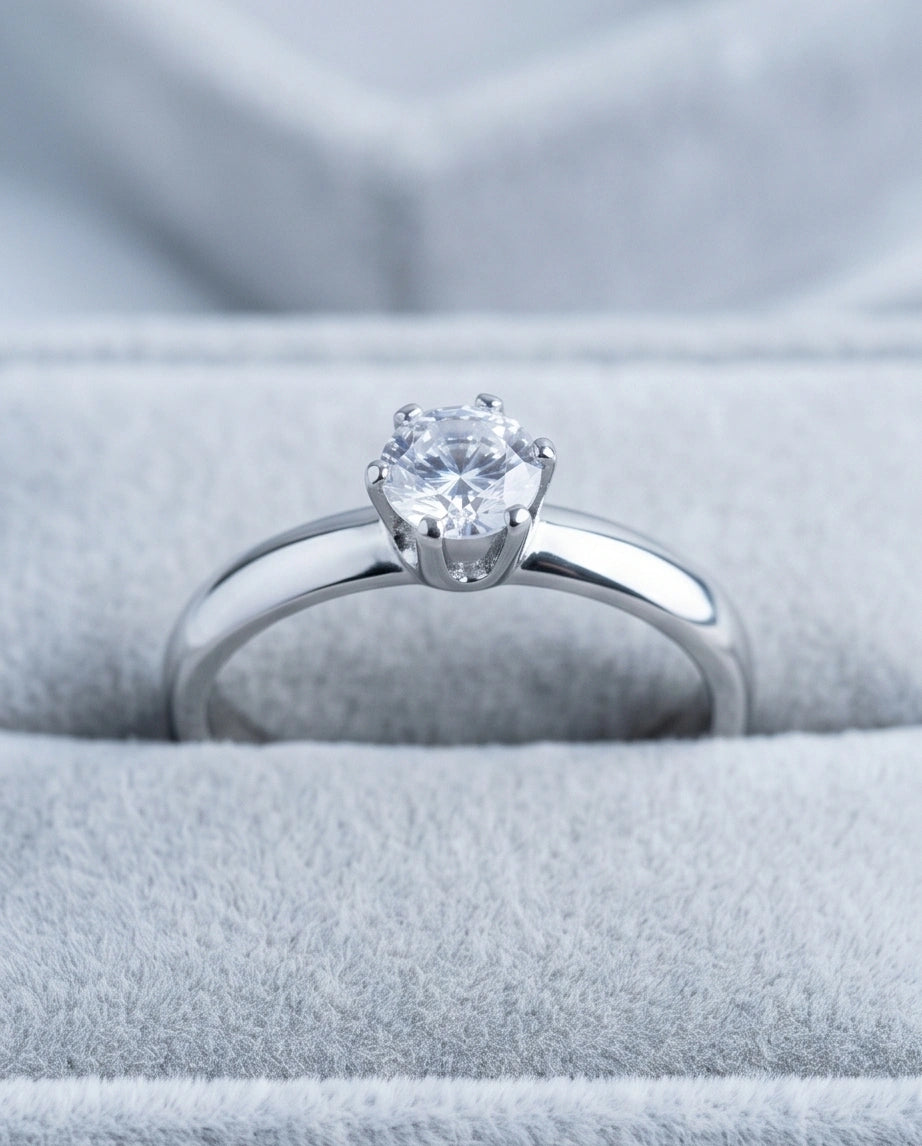 Sterling Silver Round-Cut Moissanite Solitaire Ring
