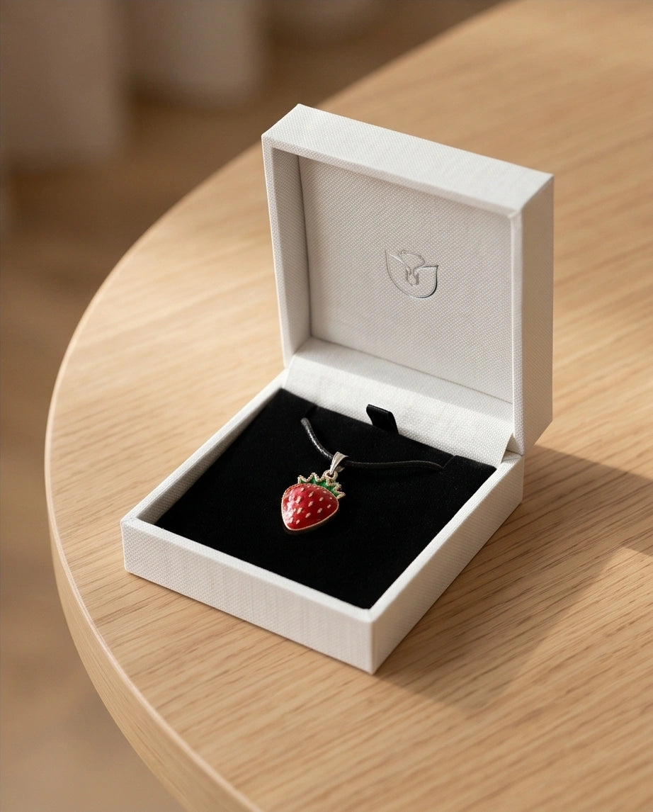 Gold and Red Strawberry Pendant Necklace