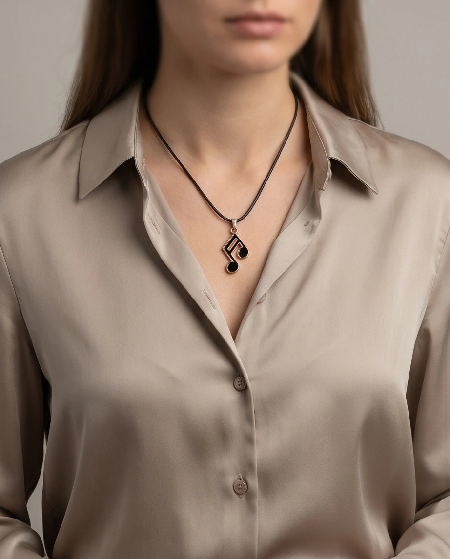 Rose Gold and Black Sixteenth Note Necklace