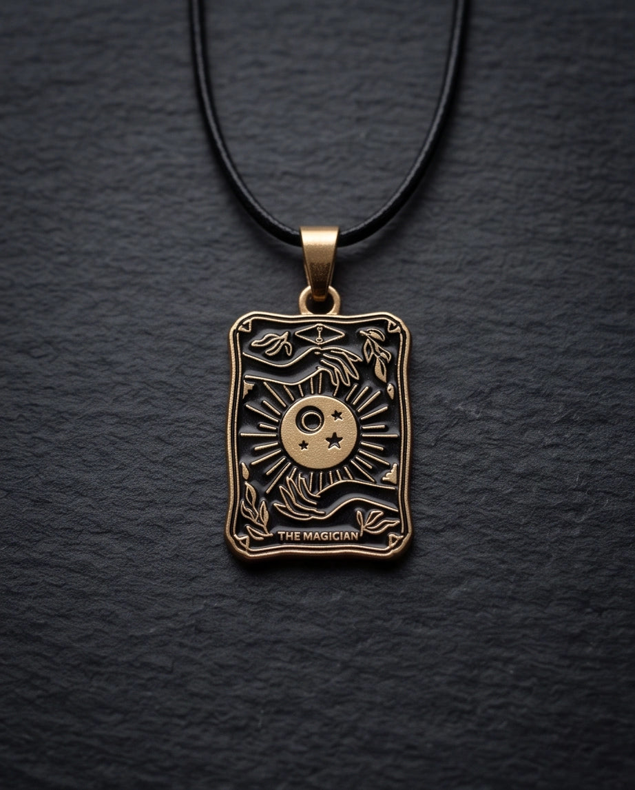Gold "The Magician" Tarot Card Pendant Necklace