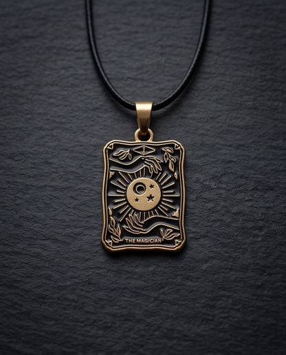 Gold "The Magician" Tarot Card Pendant Necklace