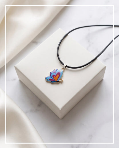 Colorful Side-Profile Butterfly Cord Necklace