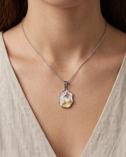 Silver Seashell Starfish Pearl Enamel Medallion Chain Necklace