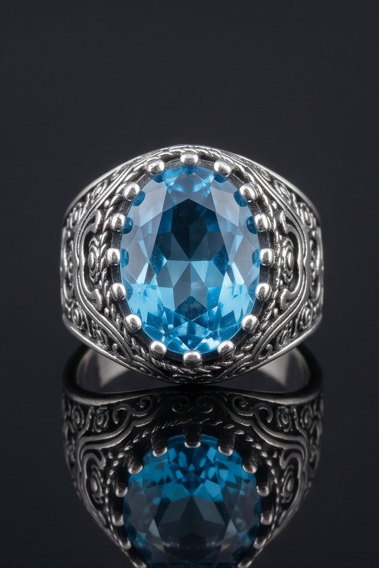Imperial Aquamarine Sea-Lord Silver Ring