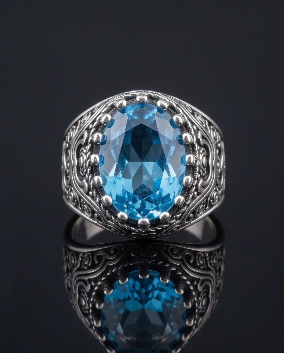 Imperial Aquamarine Sea-Lord Silver Ring