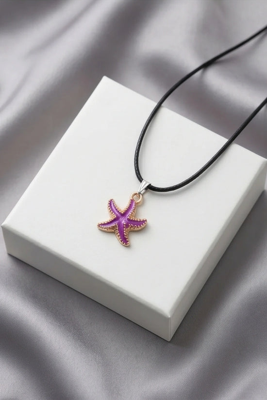 Textured Purple Starfish Enamel Pendant Necklace