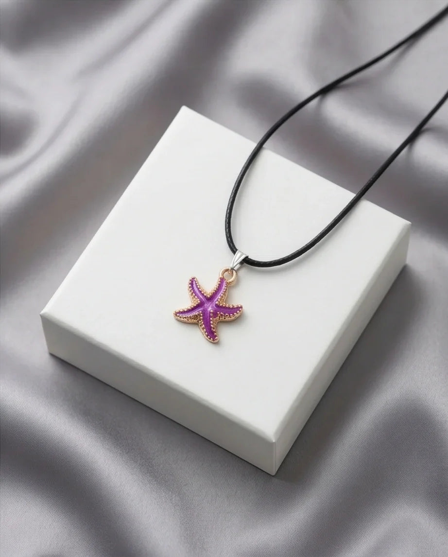 Textured Purple Starfish Enamel Pendant Necklace