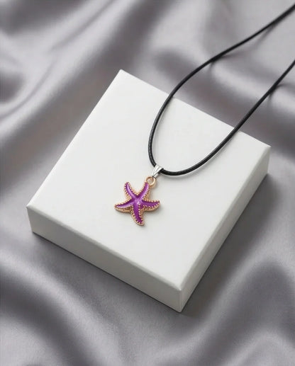 Textured Purple Starfish Enamel Pendant Necklace