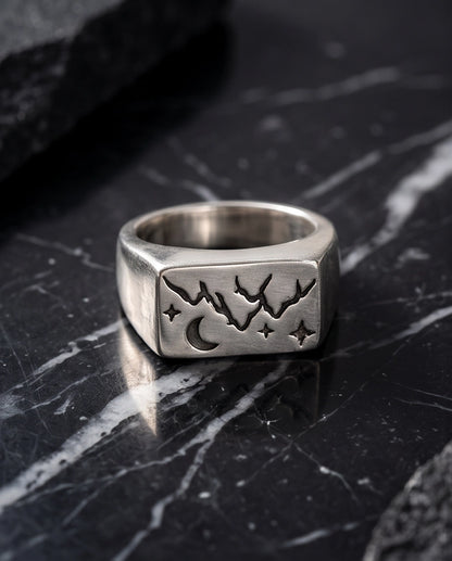 Celestial Mountain & Moon Signet Ring