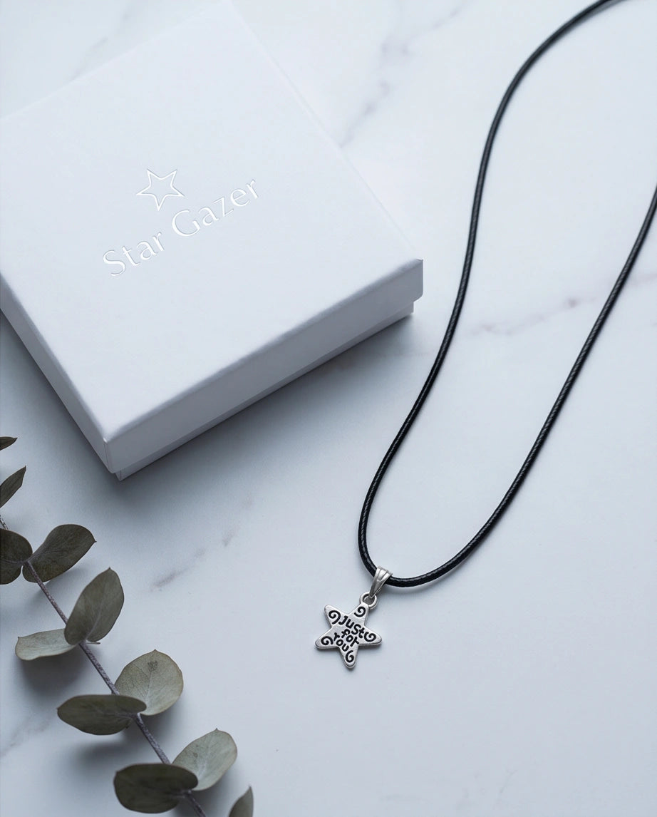 Silver "Just for You" Engraved Star Necklace