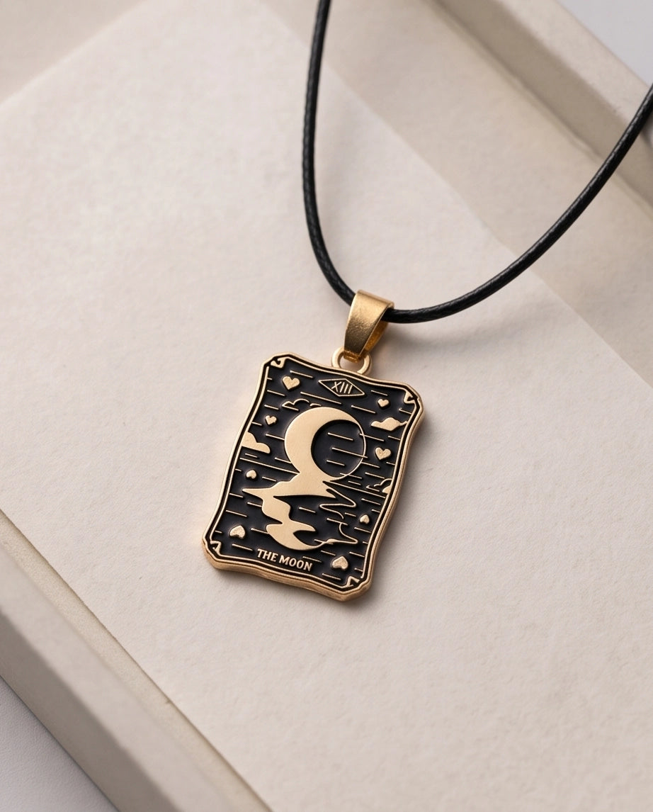 Gold "The Moon" Tarot Card Pendant Necklace