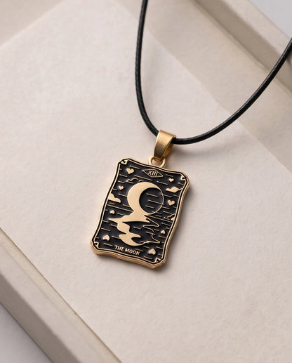 Gold "The Moon" Tarot Card Pendant Necklace