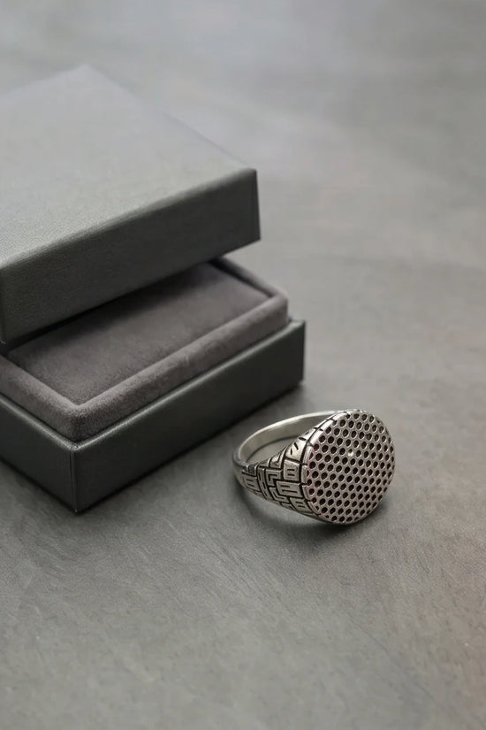 Sterling Silver Industrial Perforated Round Signet Ring