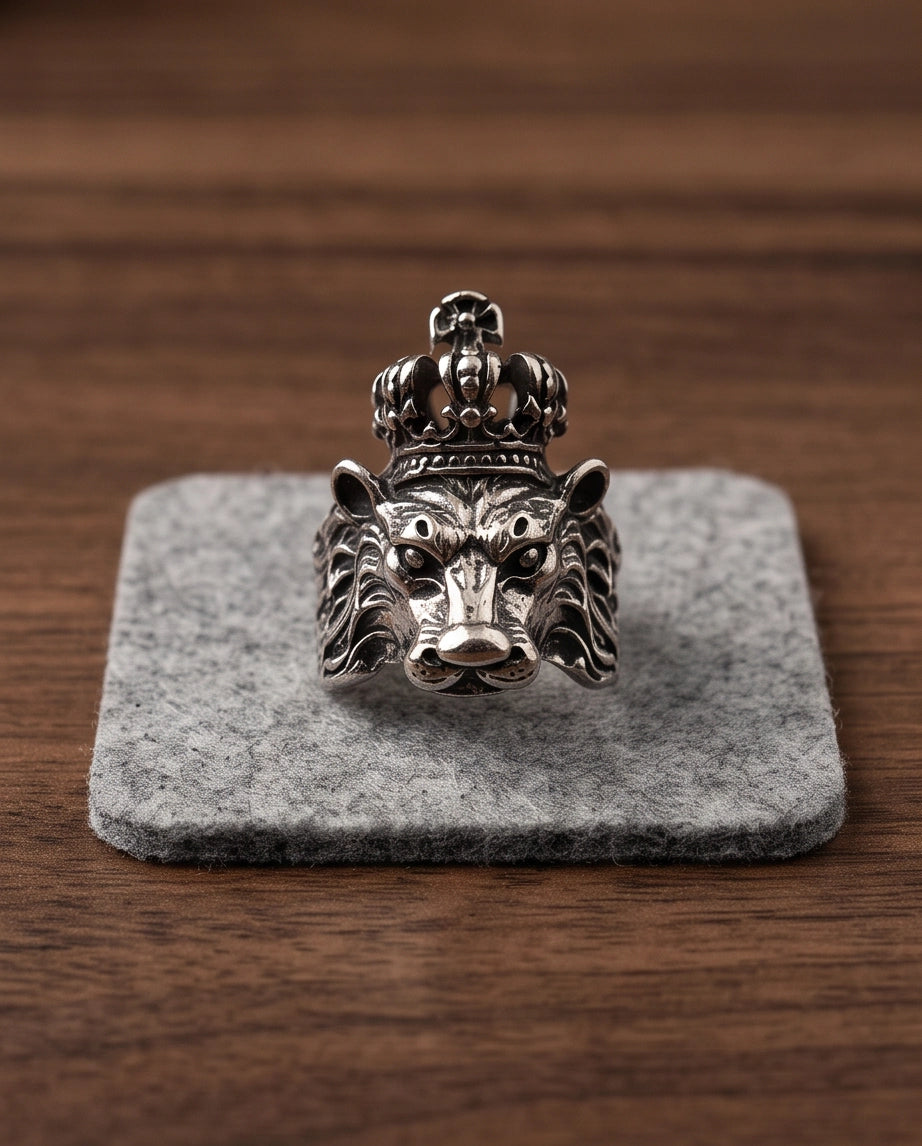 Crowned Royal Lion Sculpted Ring