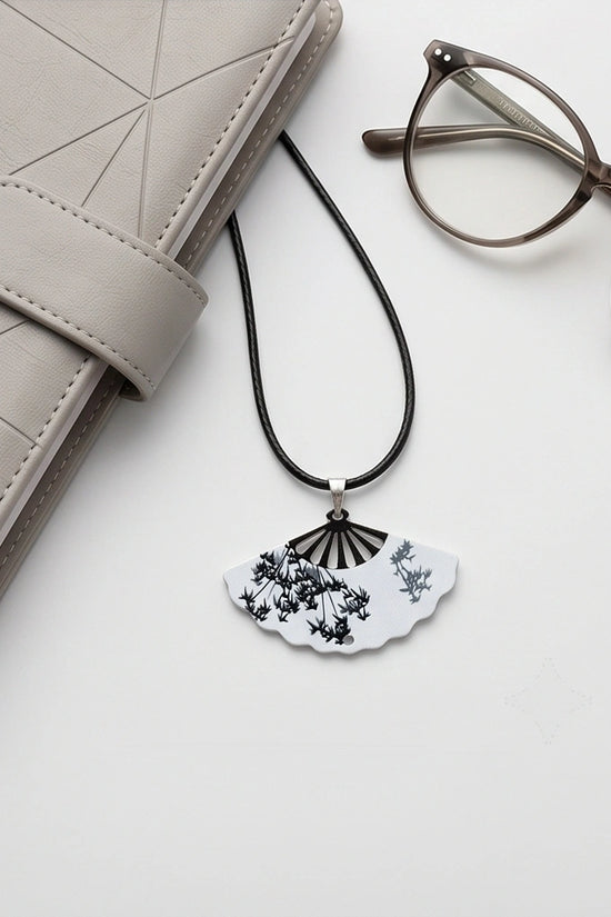 Artistic Monochrome Folding Fan Pendant Necklace