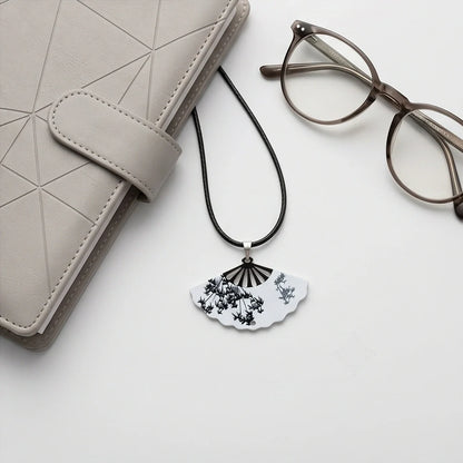 Artistic Monochrome Folding Fan Pendant Necklace