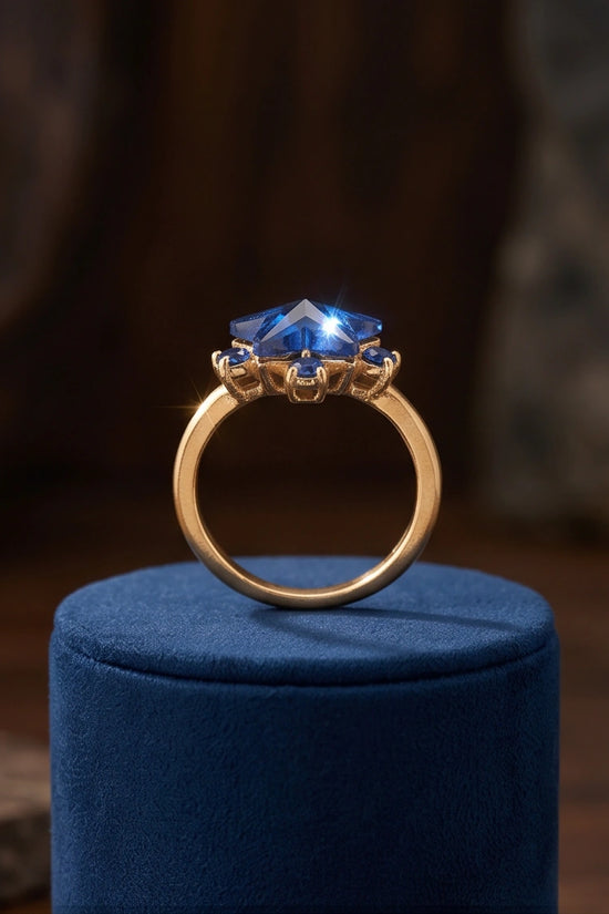 Gold Celestial Royal Blue Sapphire Star Ring
