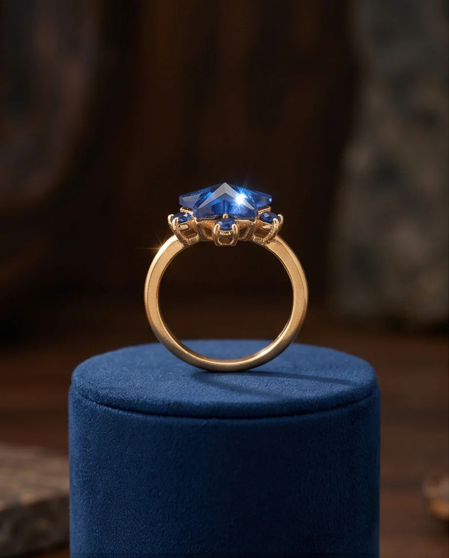 Gold Celestial Royal Blue Sapphire Star Ring