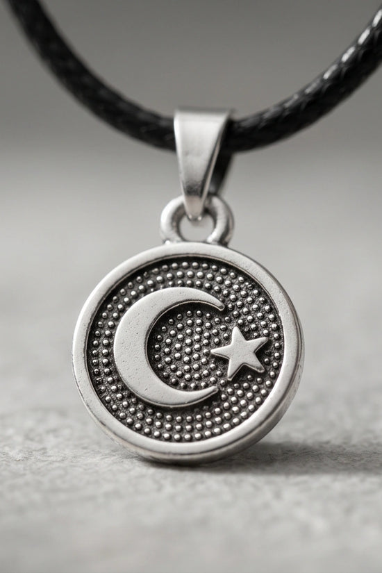 Silver Crescent Moon and Star Necklace