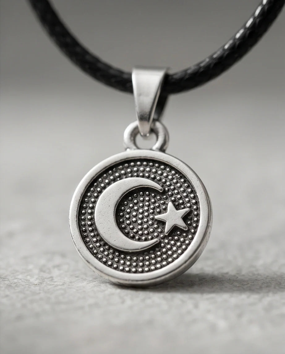 Silver Crescent Moon and Star Necklace