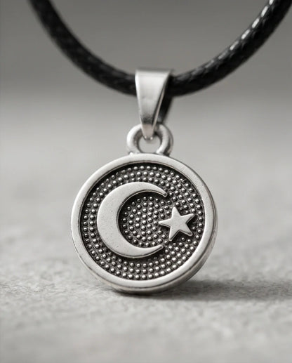 Silver Crescent Moon and Star Necklace