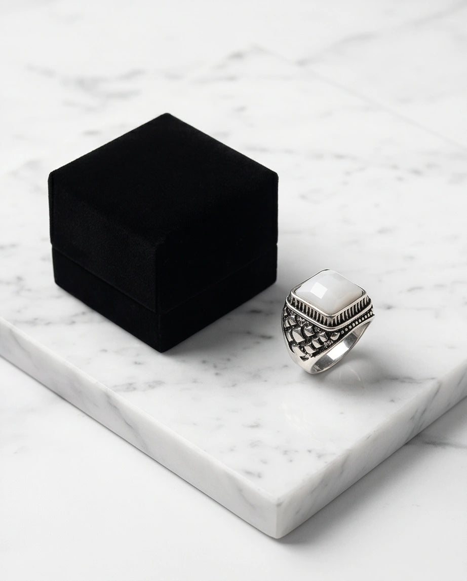Imperial Alabaster Shield Signet Ring