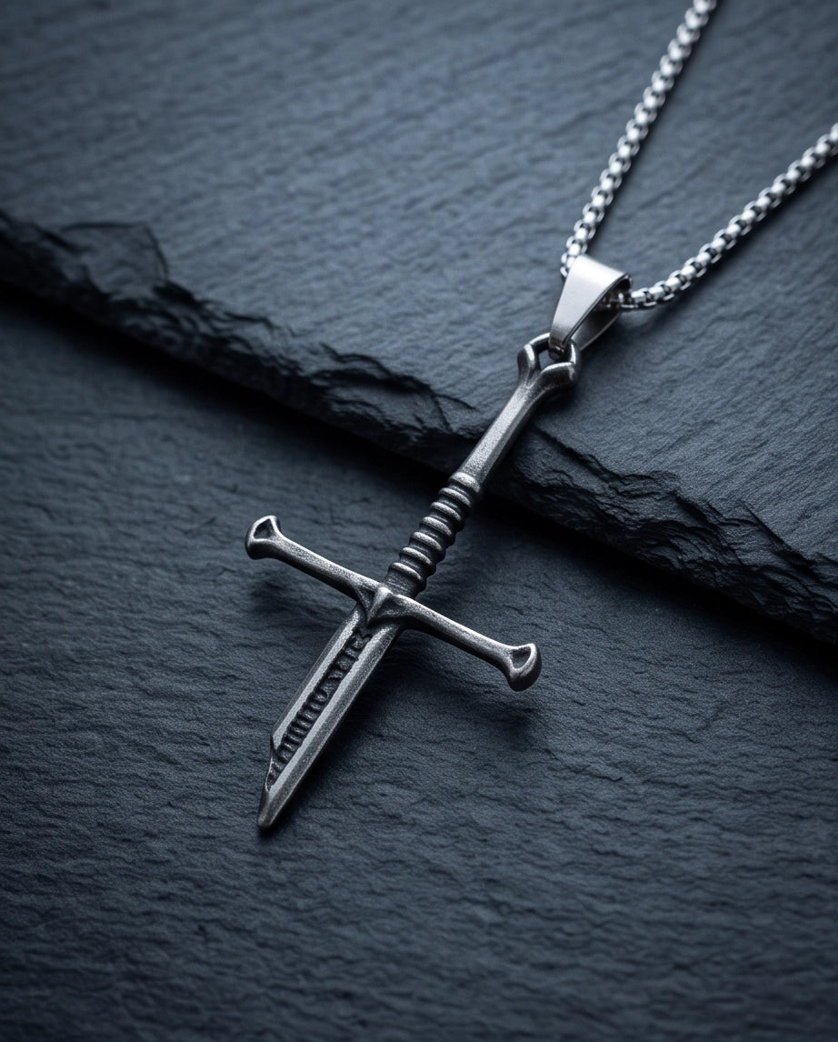 Silver Broken Sword Pendant Necklace