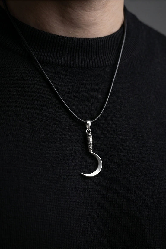 The Reaper's Crescent: Gothic Skull Sickle Pendant Necklace