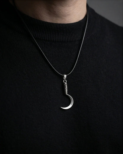 The Reaper's Crescent: Gothic Skull Sickle Pendant Necklace
