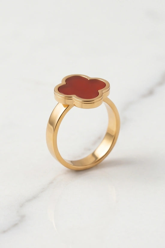 Golden Carnelian Clover Minimalist Ring