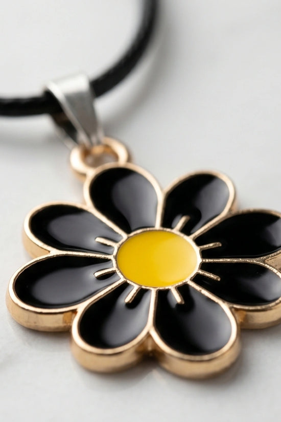 Gold and Black Daisy Pendant Necklace