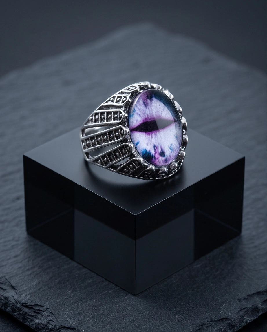 Amethyst Lattice Slit-Pupil Silver Ring