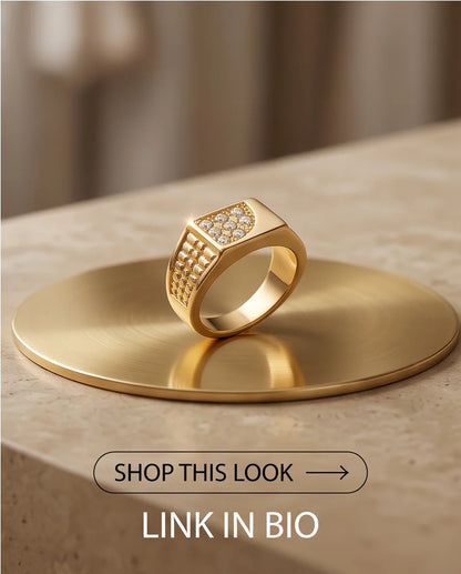 Pavé Crystal Cluster Inlay Brick-Link Band Gold Ring
