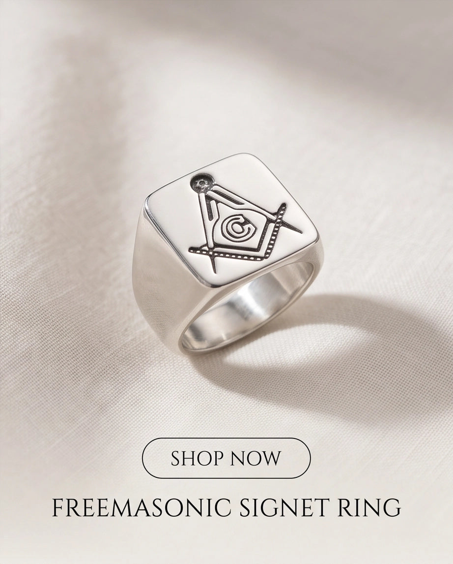 Masonic Square and Compasses Signet Silver Ring