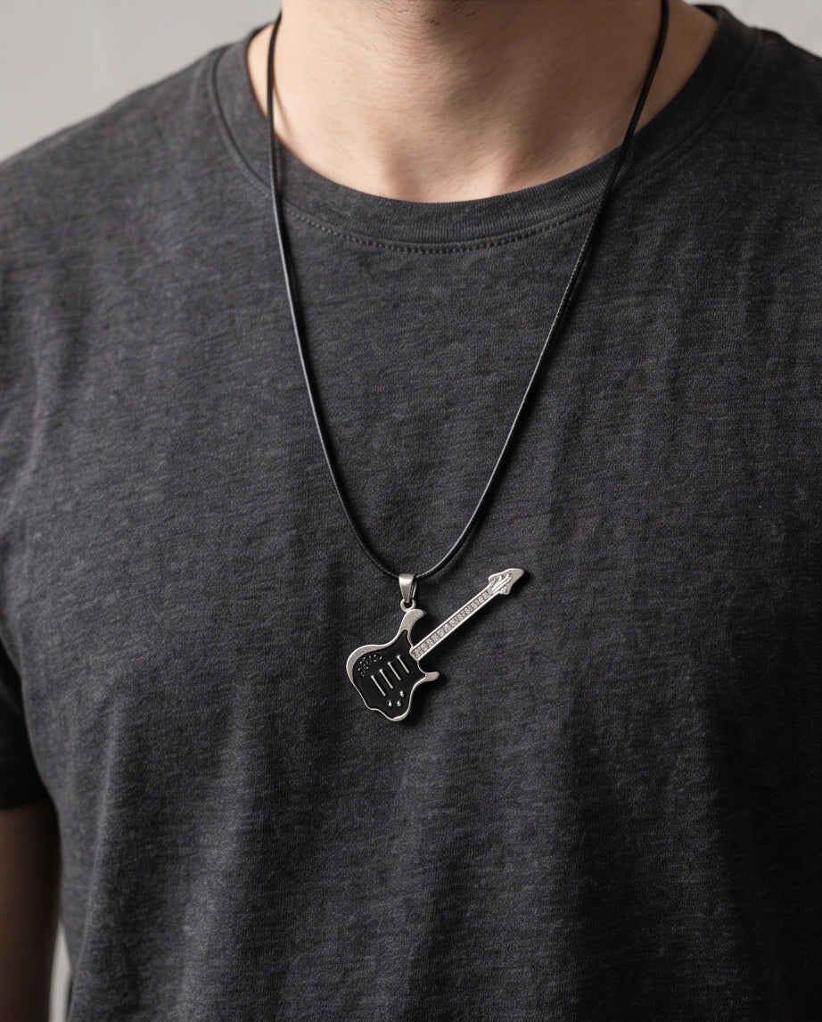 Black and Silver Electric Guitar Cord Necklace