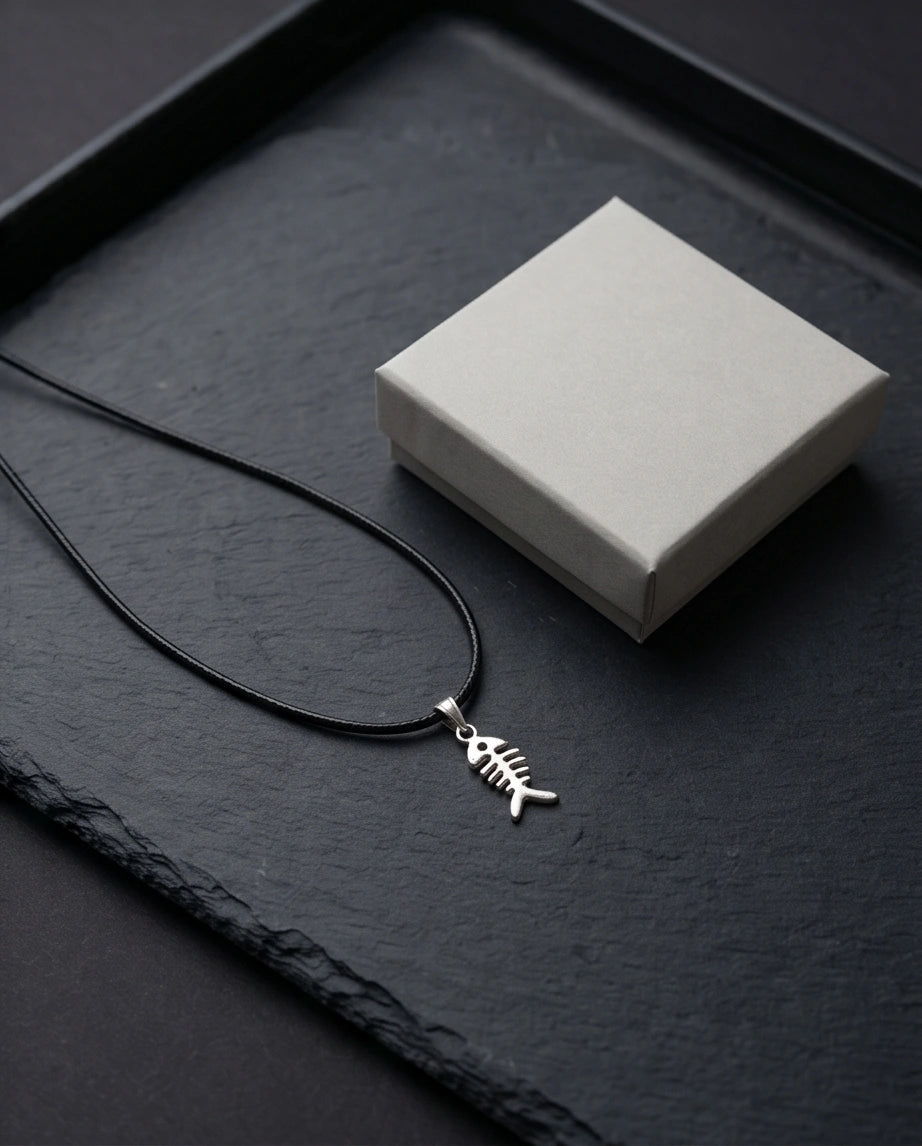Silver Quirky Fishbone Pendant Necklace