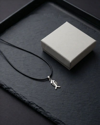 Silver Quirky Fishbone Pendant Necklace