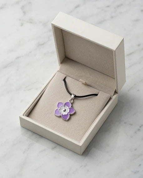 Delicate Lavender and White Layered Floral Enamel Pendant Necklace