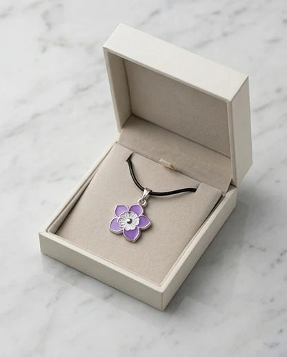 Delicate Lavender and White Layered Floral Enamel Pendant Necklace