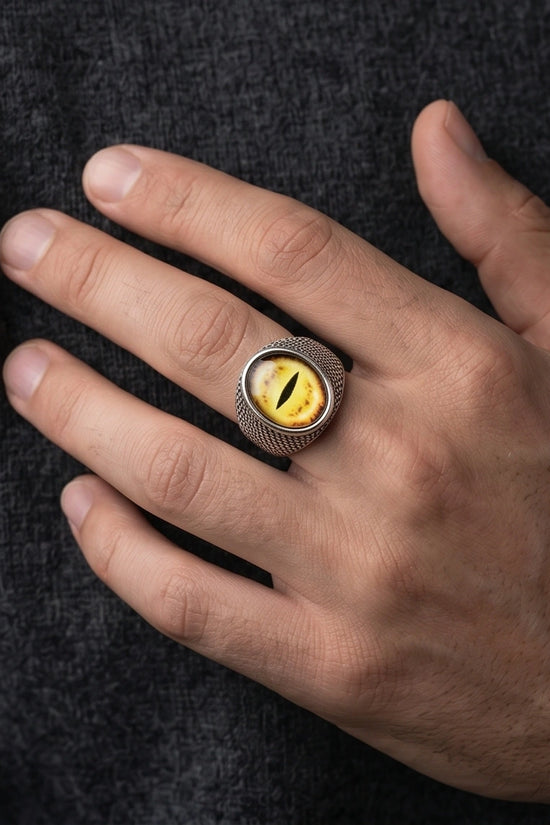 Vintage Sterling Silver Golden Snake's Eye Statement Ring