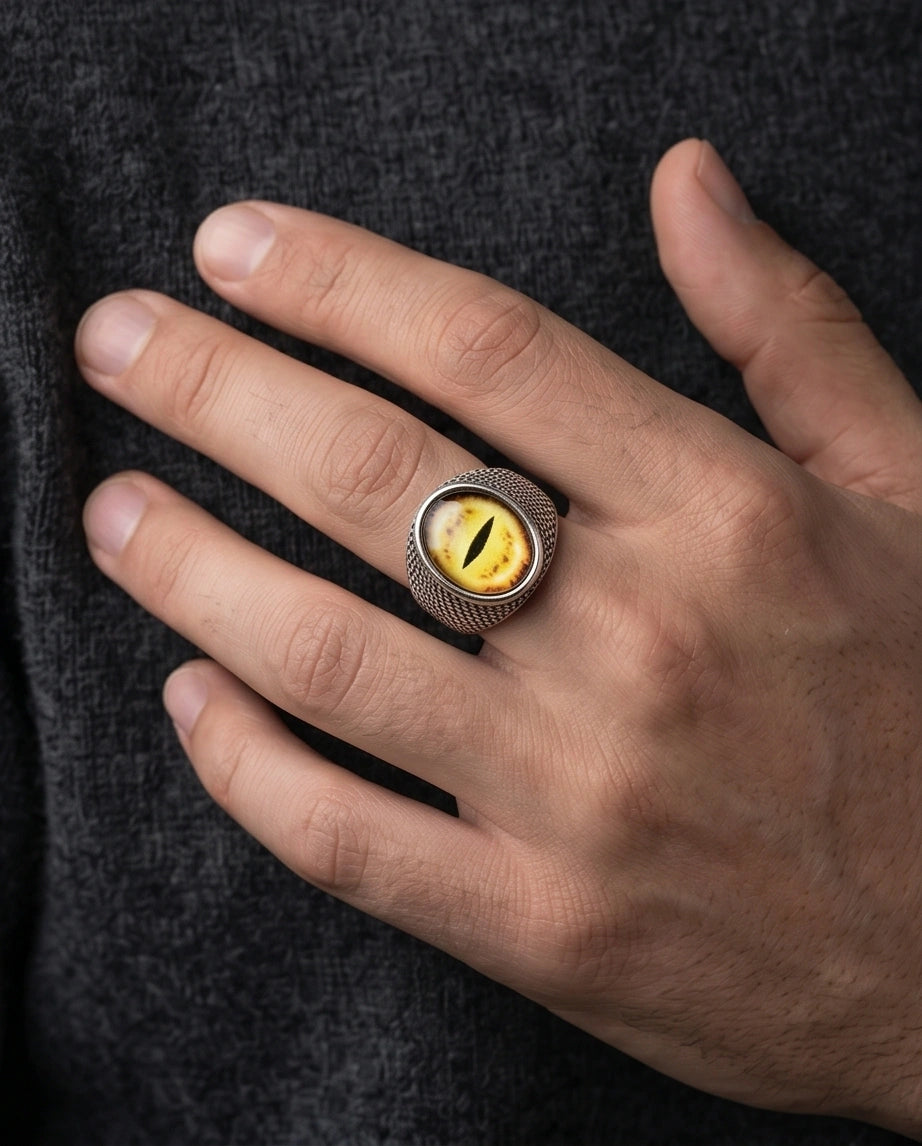 Vintage Sterling Silver Golden Snake's Eye Statement Ring