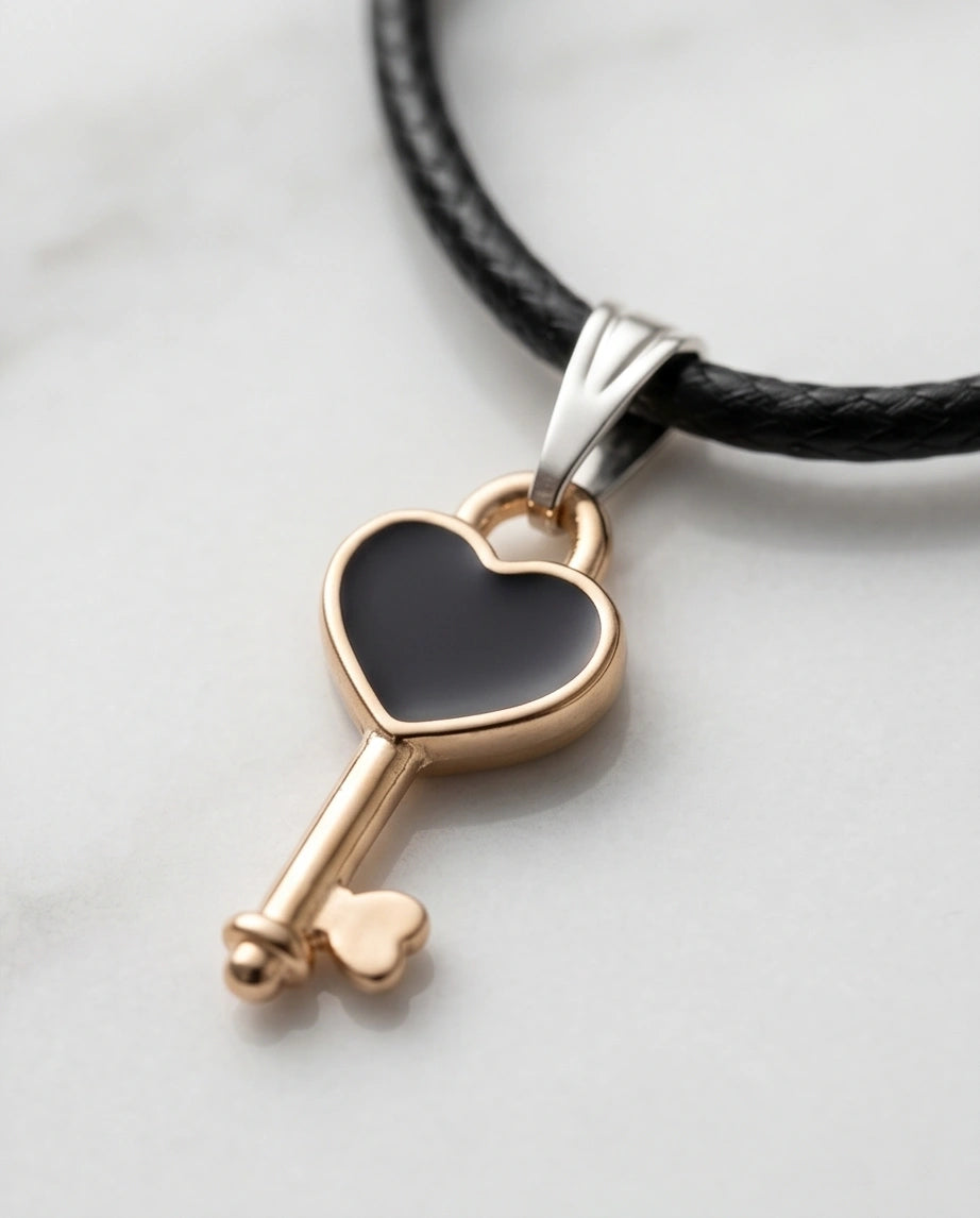 Gold and Black Heart Key Necklace