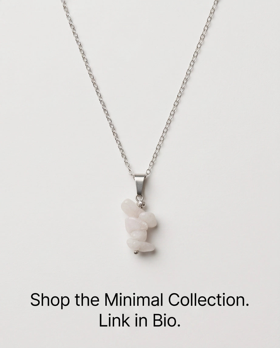 Silver Stacked Raw Rose Quartz Chip Stone Pendant Necklace