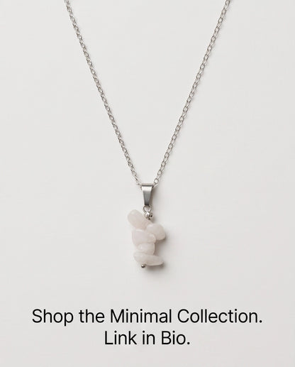 Silver Stacked Raw Rose Quartz Chip Stone Pendant Necklace