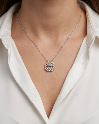 Silver Convertible 2-in-1 Heart Clover Necklace