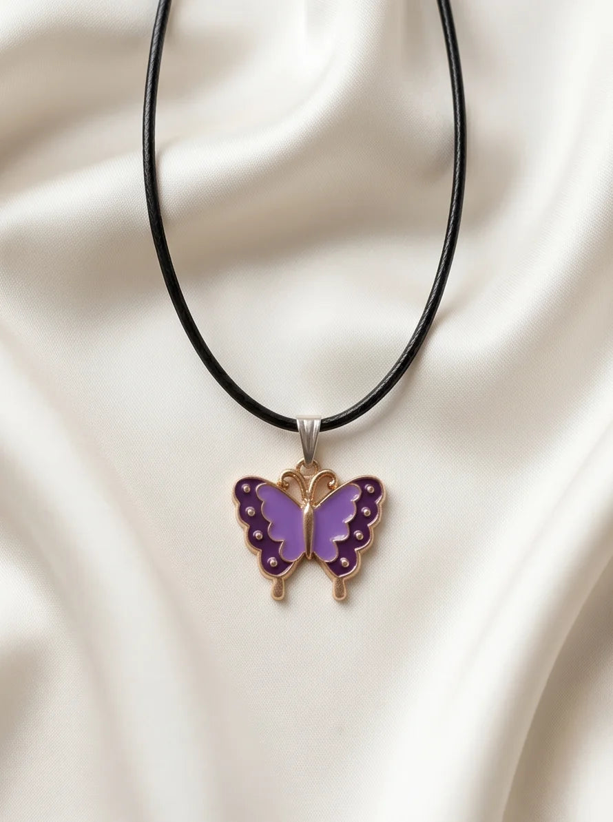 Purple Enamel Butterfly Pendant Necklace